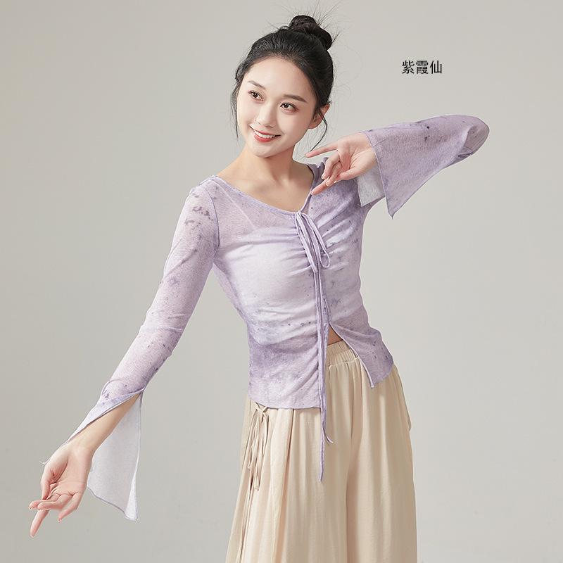 Classical Dance Printed Long-Sleeved Top Chinese Classic Dance Dancing Dress Modern Dance Practice Clothes Shapewear 6