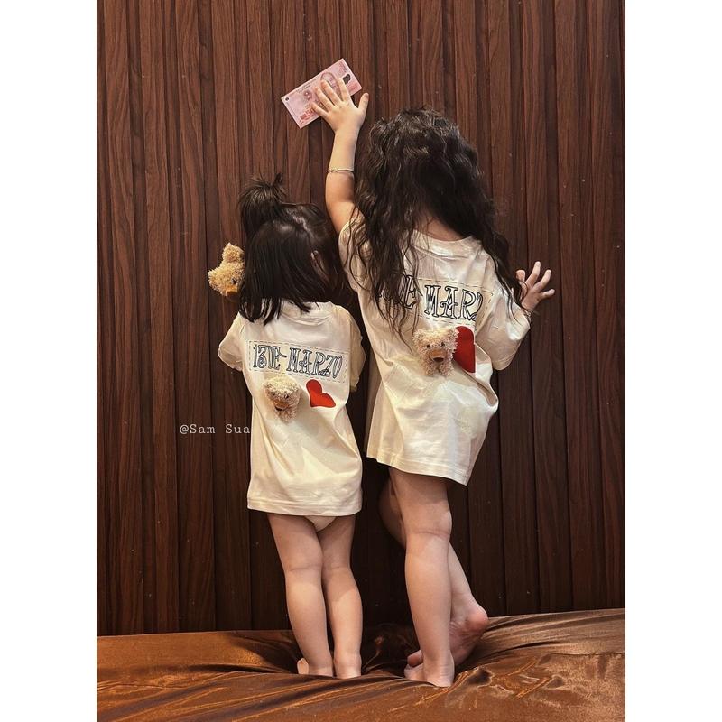 Áo thun cho bé hình 13dmz trái tim tặng kèm đầu gấu, áo phông fom xuông cho bé gái, bé trai, bố mẹ.TPKIDS.[M595]