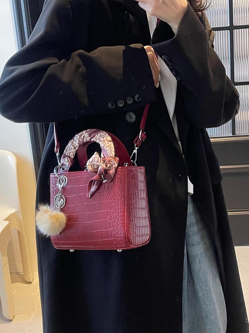 Product Introduction of Women's Fashionable Crocodile Embossed Crossbody Bag, Casual Versatile Shoulder Bag with Scarf Decor, Trendy All-match Commuter Bag for Daily Used 5
