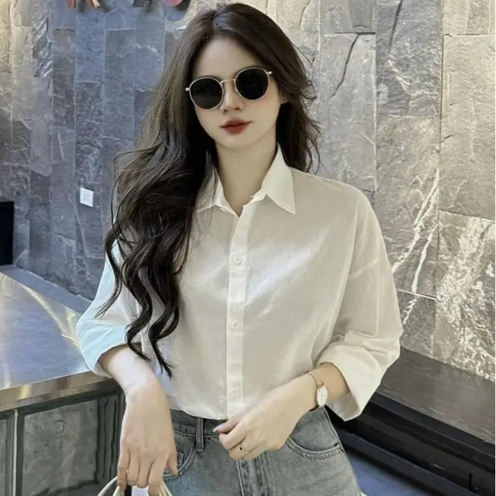 Áo sơ mi dài nữ chất lụa cát ít nhăn form rộng dáng lượn đuôi tôm SUMIISHOP mã SM02 2