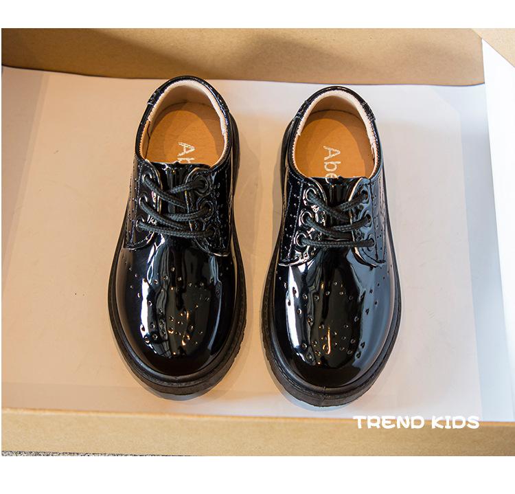 Product Introduction of Spring and Autumn New Children's Black Leather Shoes Lace-up Fashion British Style Boys Performance Shoes Girls Performance Shoes Soft Bottom 25