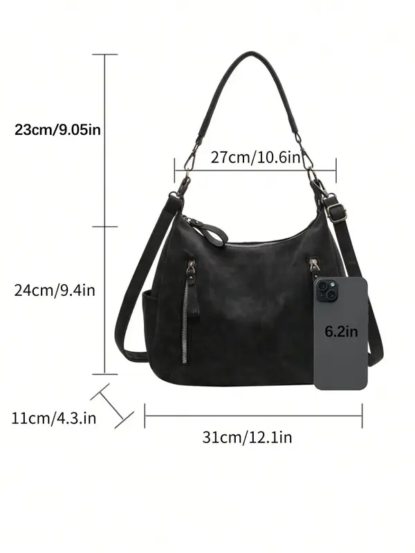 Summer Fashion Studded Decor Solid Color Zipper Shoulder Bag, Leather Satchel, Women's Trendy Crossbody Bag for School & Party, Crossbodybagwomen, Everyday Versatile Shoulder Bags 8