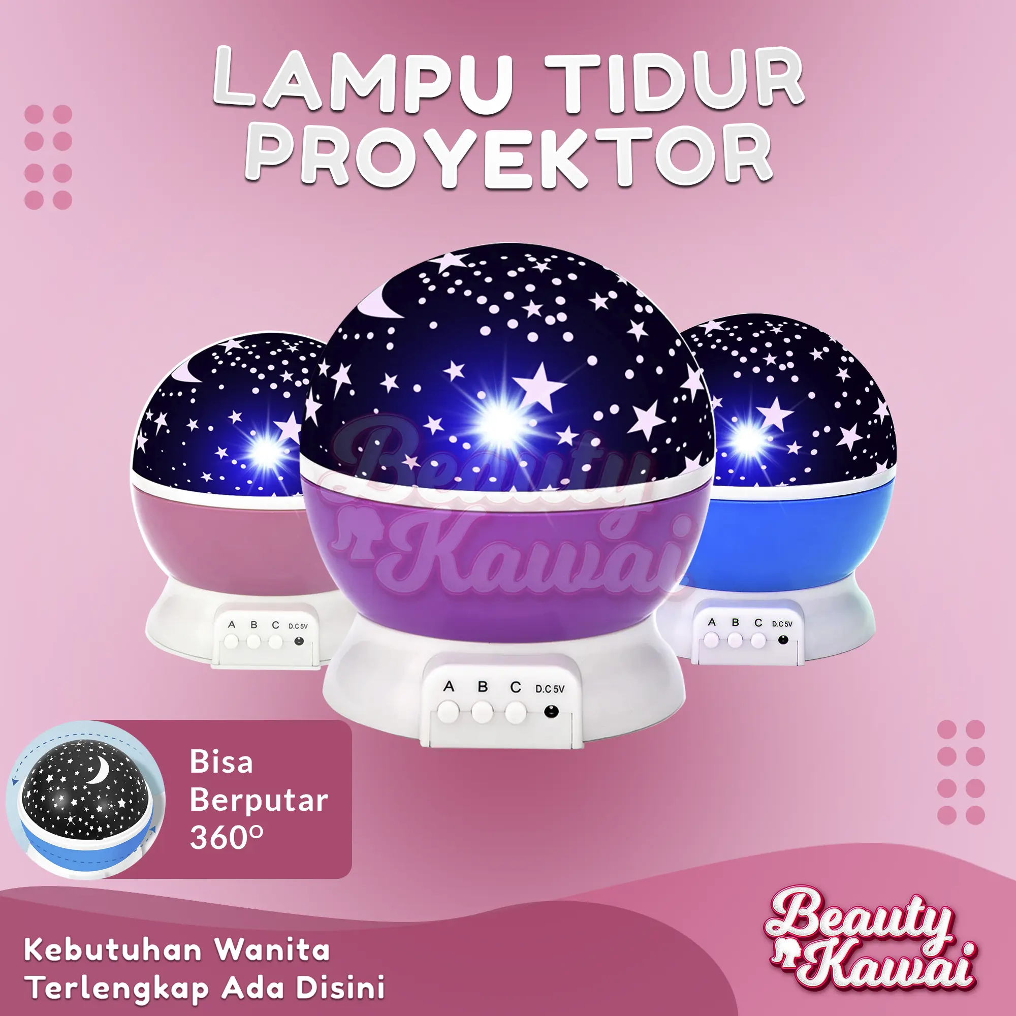 Lampu Tidur Proyektor Hias Unik Bulan Bintang 360 Star Master Rotating Projection Lamp