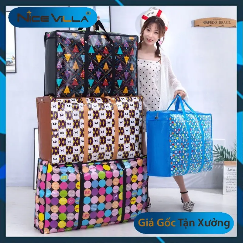 Túi Bạt  Thấm Đựng Chăn, Quần Áo, đi du lịch Đa Năng Có Khóa  Tiện Lợi - Giao Hoa Văn Ngẫu Nhiên