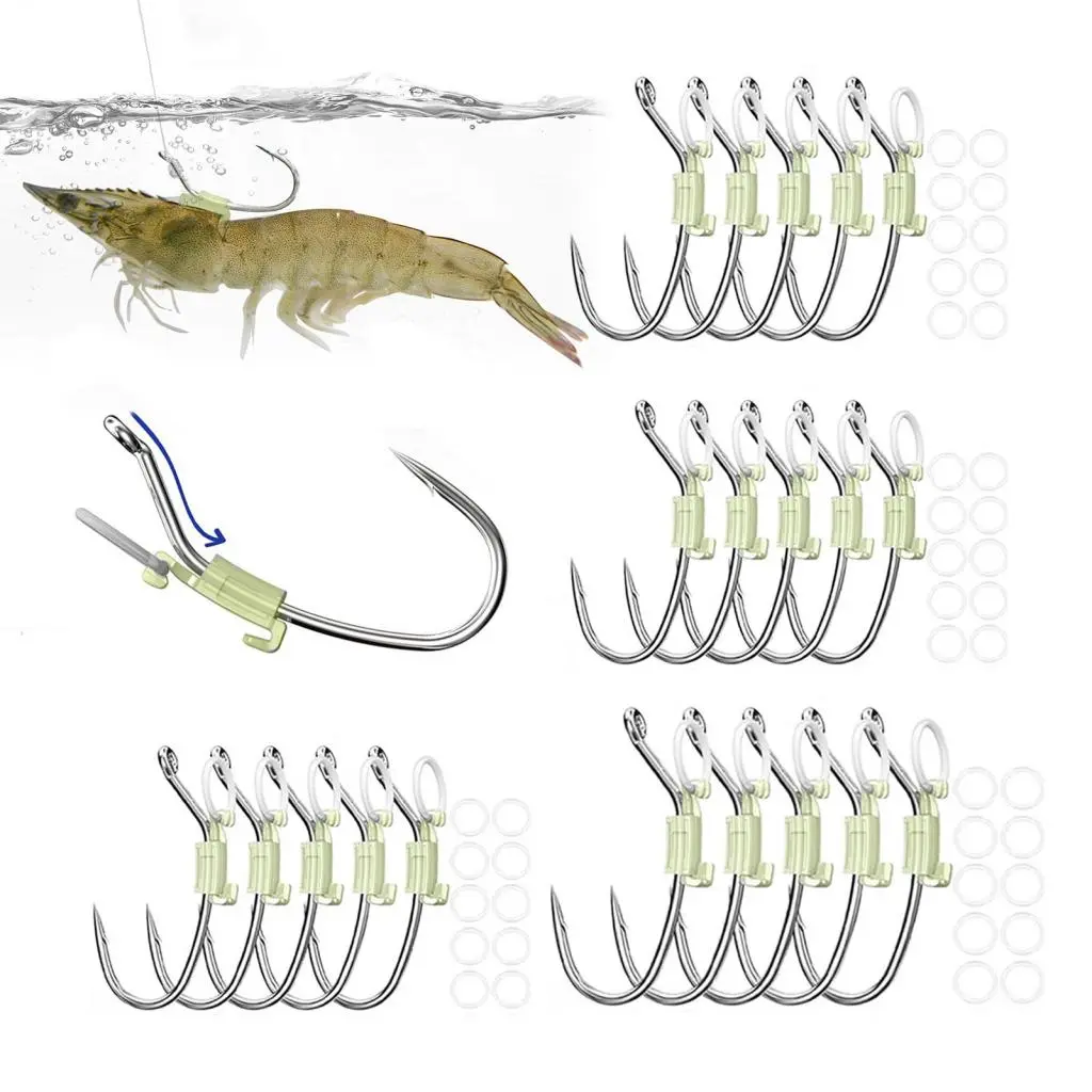 Zwudqco- Heavy Duty Shrimp Hook Live Shrimp Hook 10/20/30pcs Live Shrimp Fixing Hook Premium Metal Barbed Fishhook for Catfish Fishing Freshwater and Fishing for Anglers