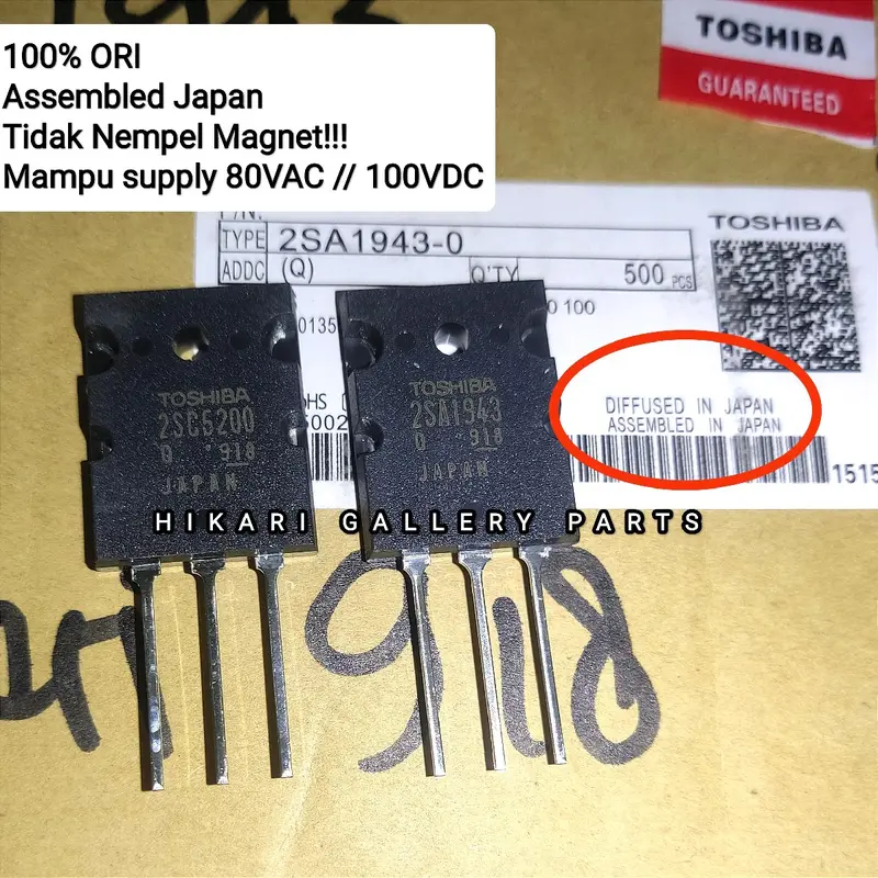 1 Set Termasuk Baut mur + Mika Transistor ORIII TOSHIBAA 2SA1943/2SC5200 seri 918 dapat Mika + Baut / ORIGINALL JP Transistor Final Orii Tosiba 2SA 1943 dan 2SC 5200 Seri 918 Aslii TOSHIBAA A1943 C5200 1 SET ORII Amplifier Ampli 4