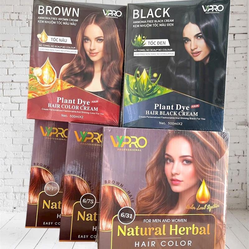 Nhuộm Phủ Bạc Thảo Dược Cân Bằng Tóc , Màu Đen ,Nâu Hạt Dẻ , 6/3 nâu hạt dẻ ánh vàng , Nâu Socola Ánh Lạnh 6/31 , Nâu Cafe 6/75 . Nâu lạnh 8/17 . VYPRO  500ml x2 Nhuộm Tóc Đổi Màu Tóc nhu om to c bac Dưỡng Tóc