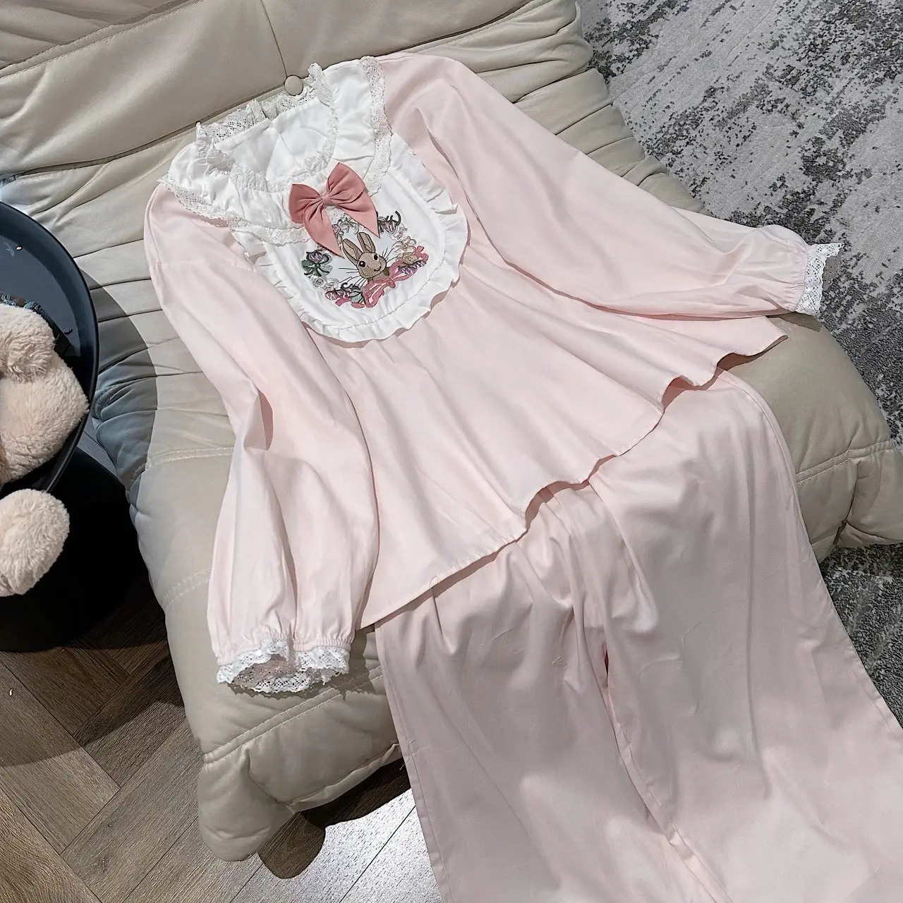 Pijama bánh bèo thỏ hồng hot