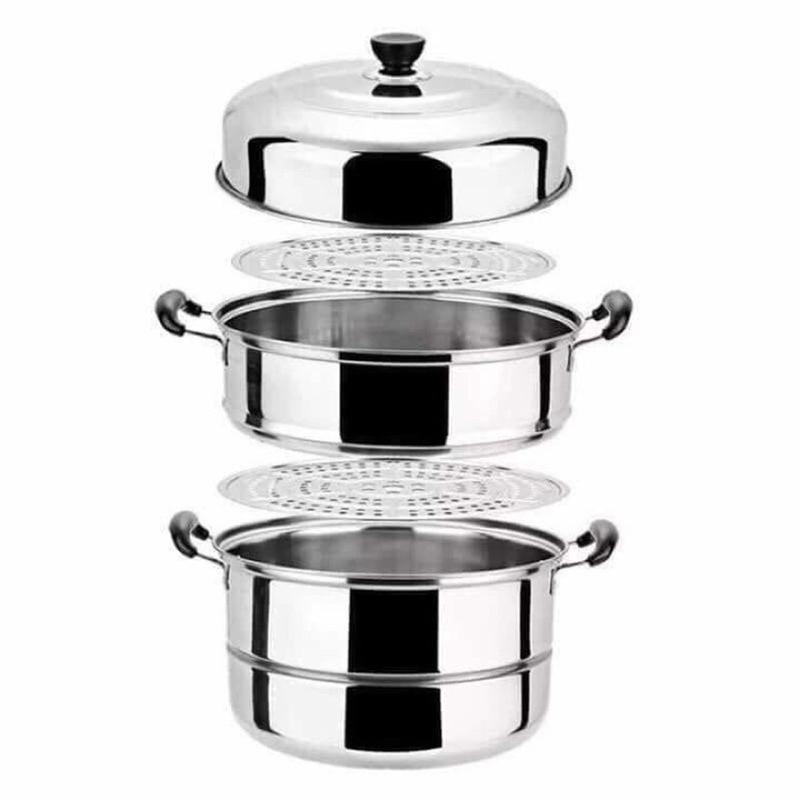 nồi hấp inox 3 tầng siêu to nồi hấp bánh bao bánh flan hấp thức ăn 28cm dùng cho cả bếp từ và bếp ga 6