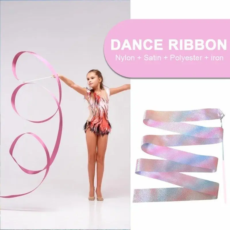 2M Flashing Dance Ribbons, Rhythmic Gymnastics Ribbon, Rhythmic Art Gymnastics Ballet Twirling Rod Stick Kids Toys Sports Training Practicing