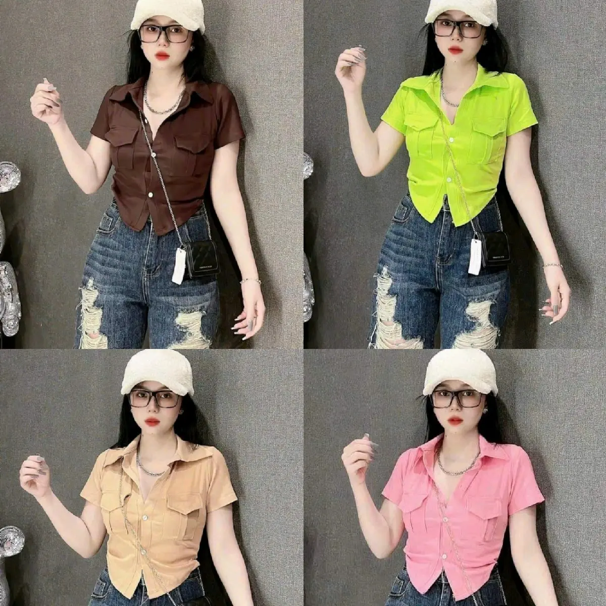 Áo Bigsize MS 120 CROPTOP SƠ MI  Chất Thun Gân Lạnh có độ co giãn 40_85kg (from Ngắn) Nữ Nhung