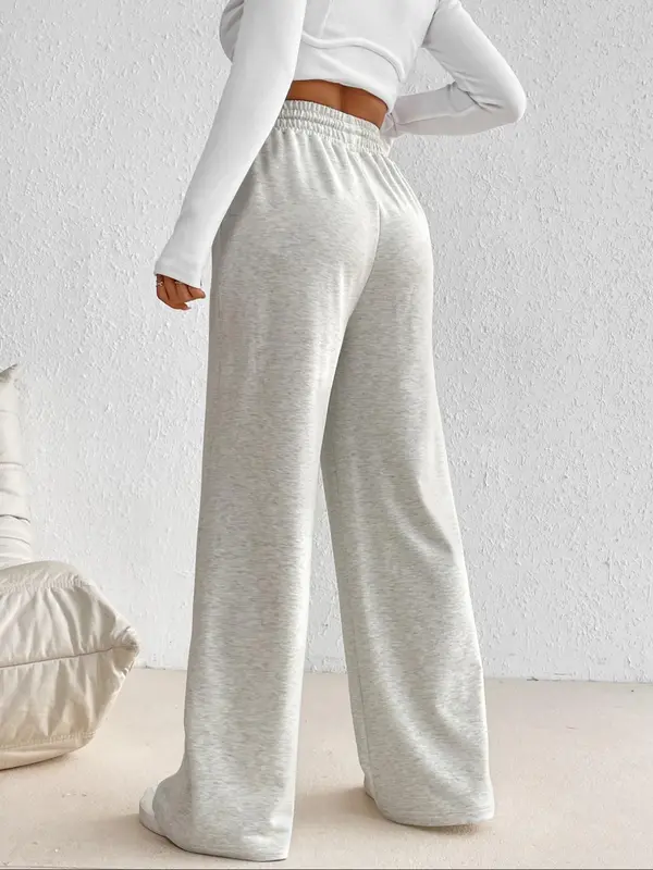 Plain Elastic High Waist Wide Leg Sweatpants for Women, Pants for Women, Going Out Bottoms, Basic Baggy Sweatpants, Minimalist Womenswear, Back To School Comfort Summer Bottoms, Women's Bottoms for Fall & Winter Trouser Underwear 5