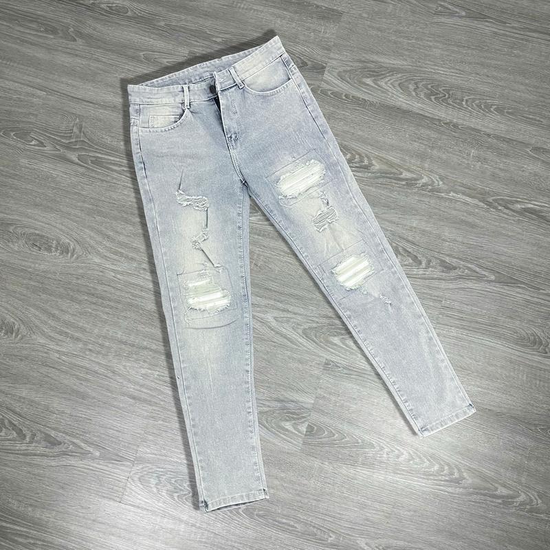 Quần jean nam vá da boy phố rách gối màu xanh chất liệu bò co dãn 4 chiều form dáng skinny đẹp QJN3V57S Menswear Pants Có Túi