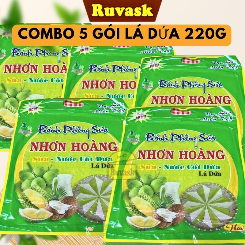 Combo 5 Gói 220gr Bánh Phồng Sữa Nhơn Hoàng Lá Dứa Nước Cốt Dừa - Bánh Tráng Sữa Dừa Vị Lá Dứa - Đặc Sản Miền Tây Ruvask