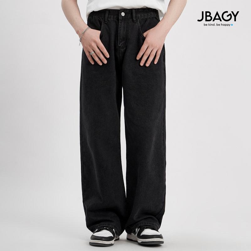 Quần jean nam ống rộng JBAGY dáng suông cạp chun Có Túi   - JJ0107 Màu đen Thông thường Menswear Cotton Pants