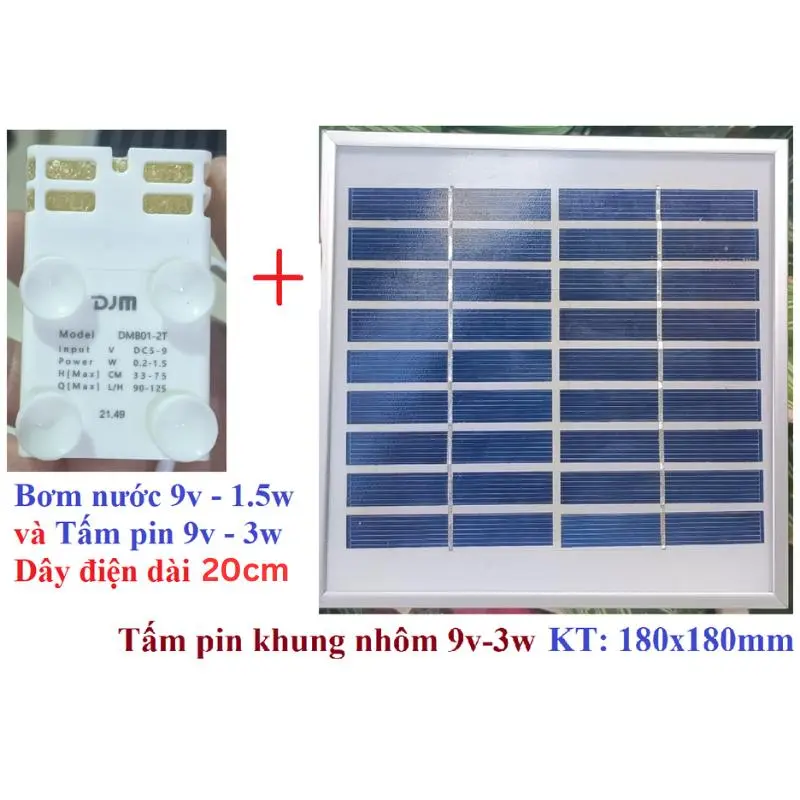 Bơm chìm hồ cá 12v DC 1.5-4W Kèm Pin Năng Lượng Mặt Trời 3.5W 7