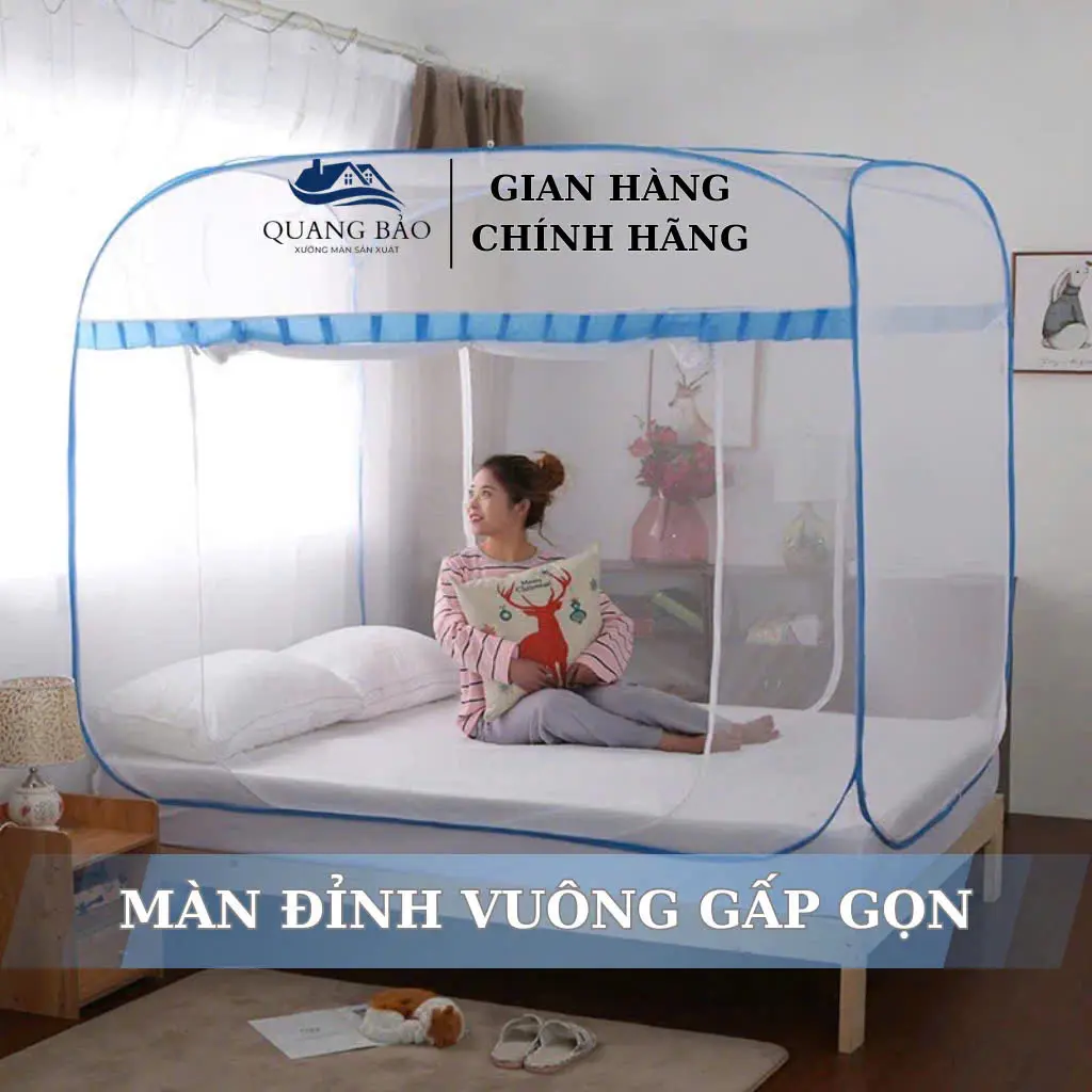 Màn mùng chụp tự bung người lớn đỉnh vuông cao cấp - Màn chụp đỉnh vuông Quang Bảo