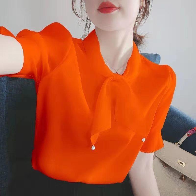 Áo Voan Ngắn Tay, Hàng Mới Về Mùa Hè 2023 Của Phụ Nữ, Thiết Kế Nơ Thanh Lịch, Thích Hợp Cho Công Sở Và Thời Trang, Áo Sơ Mi Ol, Áo Thời Trang 0