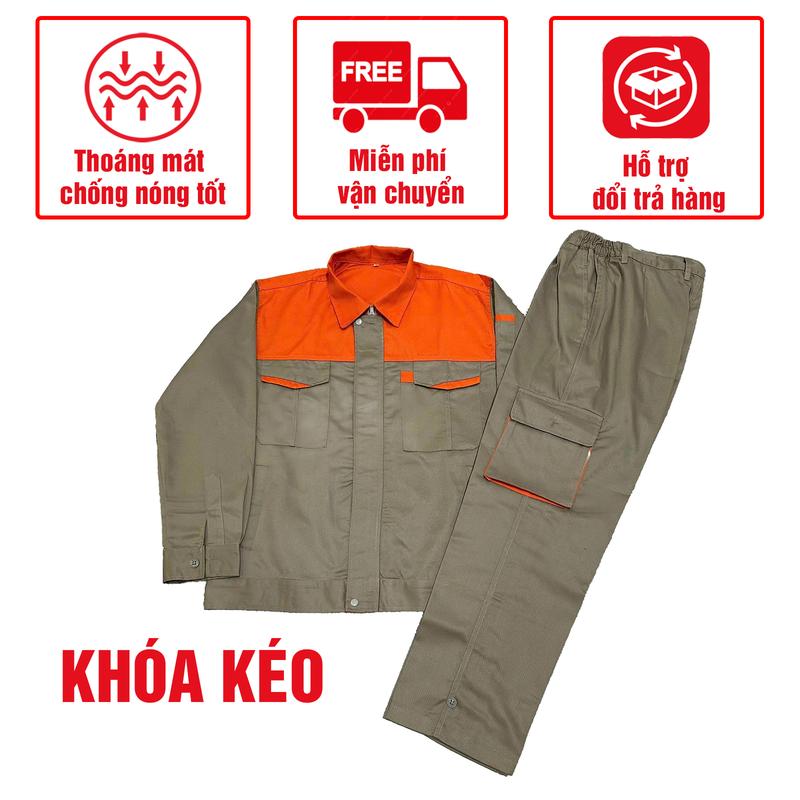 Bộ Quần Áo Bảo Hộ Lao Động Nam Dài Tay Mã 16 Khóa - Có Cổ Sơ Mi Quần Có Túi Hộp Vải Kaki 3 1 Dày Dặn Bền Bỉ Thoáng Mát Chống Nắng Nóng Tốt