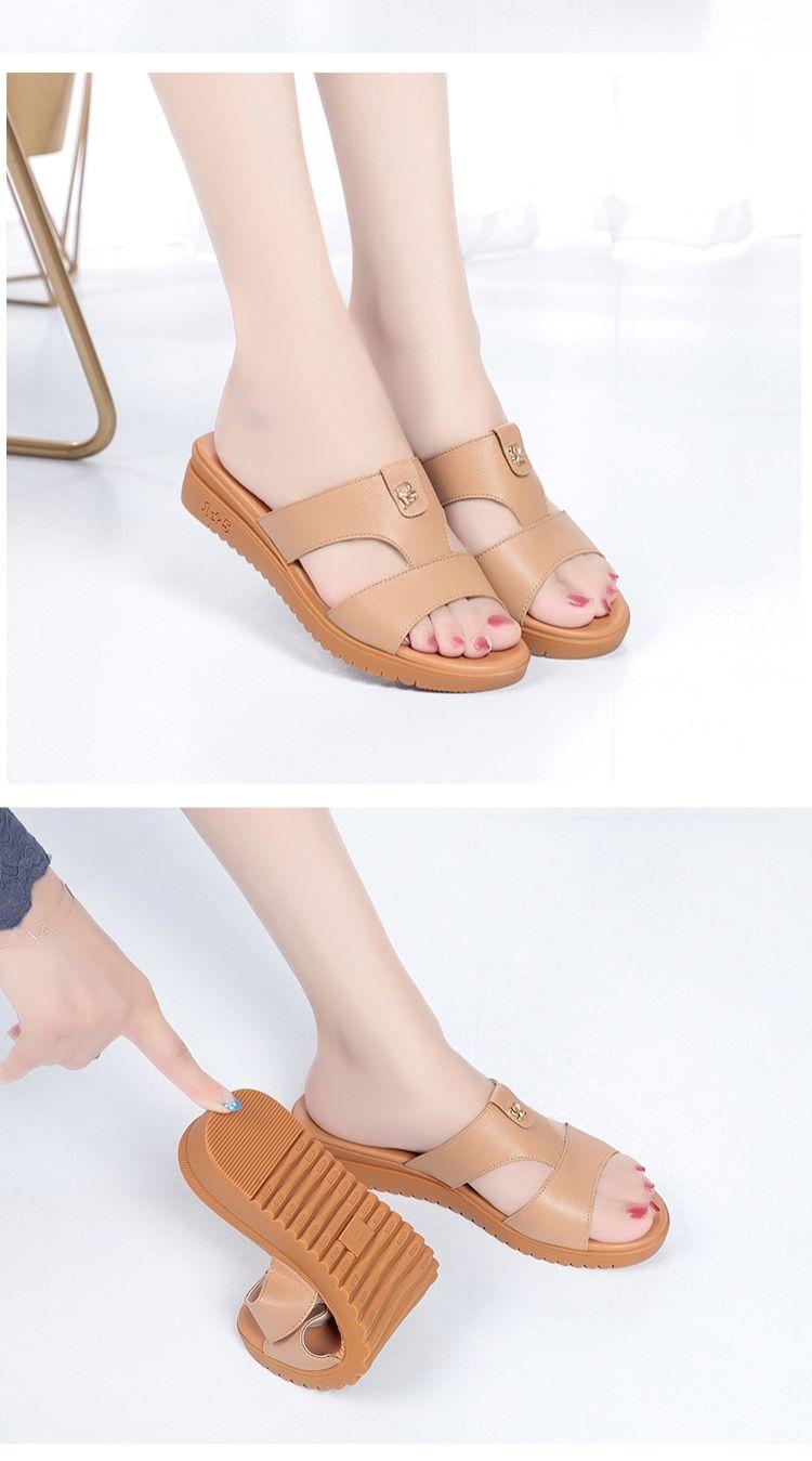 Product Introduction of Dép Đế Xuồng, Da Thật Mềm, Đế Mềm, Giày Nữ Trung Niên Dép Cho Mẹ Đế Thấp Đế Bằng Mùa Hè Mới 2024 9