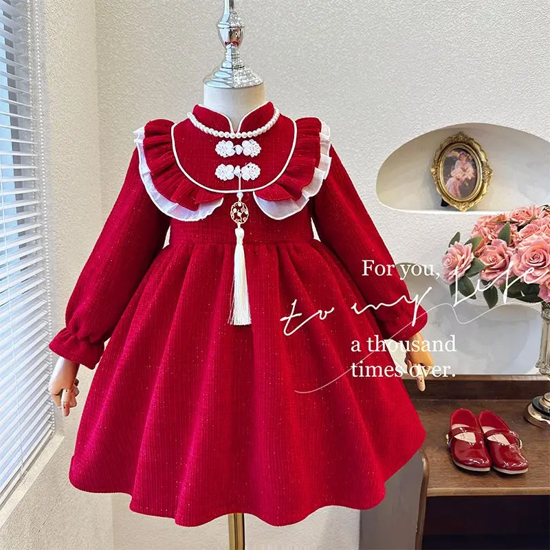 Váy đỏ, cho bé gái, thích hợp cho Giáng sinh và Năm mới 0
