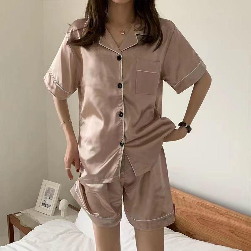 Đồ Ngủ Nữ, Vải Lụa Lạnh Mịn Mùa Hè, Ngoại Cỡ, Dáng Rộng Vừa Vặn, Đồ Mặc Nhà, Phong Cách Hàn Quốc, Thích Hợp Cho Cô Gái Đầy Đặn, Có Thể Mặc Làm Áo Mặc Bên Ngoài, Bộ Đồ Ngắn Tay, Năm 2024 6