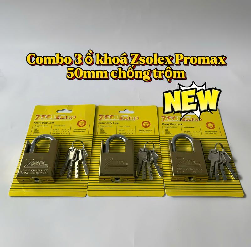 Combo 3 ổ khóa Zsolex 50mm cao cấp chống trộm, chống cắt dùng khóa nhà, khóa cửa, khóa cổng ( 4 chìa khóa )