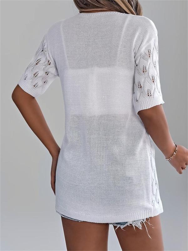 Women's Plain Hollow Out Open Front Cardigan without Bottom, Casual Half Sleeve Knitwear for Summer, Fashion Elegant Classy Women's Knit Clothing for Daily Wear 4