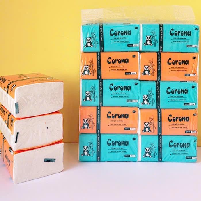 Lốc 10 gói khăn rút Corona mini 500tờ/gói(800gam)day mịn Giấy Ăn Khăn Giấy