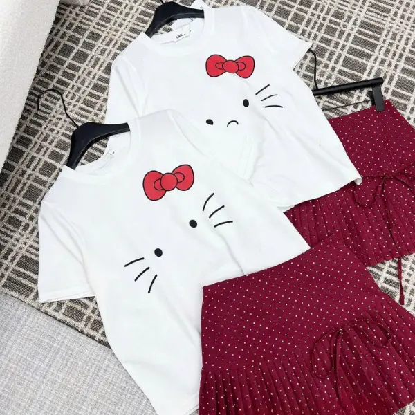 Sét áo phông in nơ mix với chân váy xếp ly xòe tầng thích hợp nhiều dịp 3