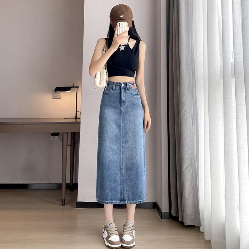 Product Introduction of Chân váy jean nữ dáng dài LIMISU váy bò dài lưng cao dáng chữ A xẻ tà sau chất jean cao cấp Nữ ( V1 ) 16