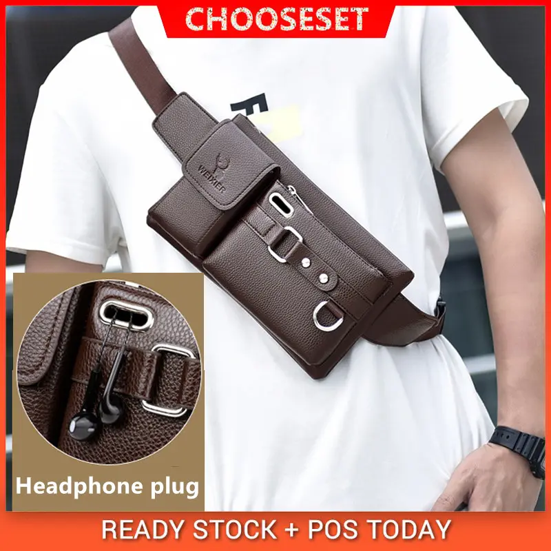 CSONLINEMALL New Waist Bag Men Chest Bag Multi-Function Large-Capacity Casual Messenger Bag with Headphone Plug