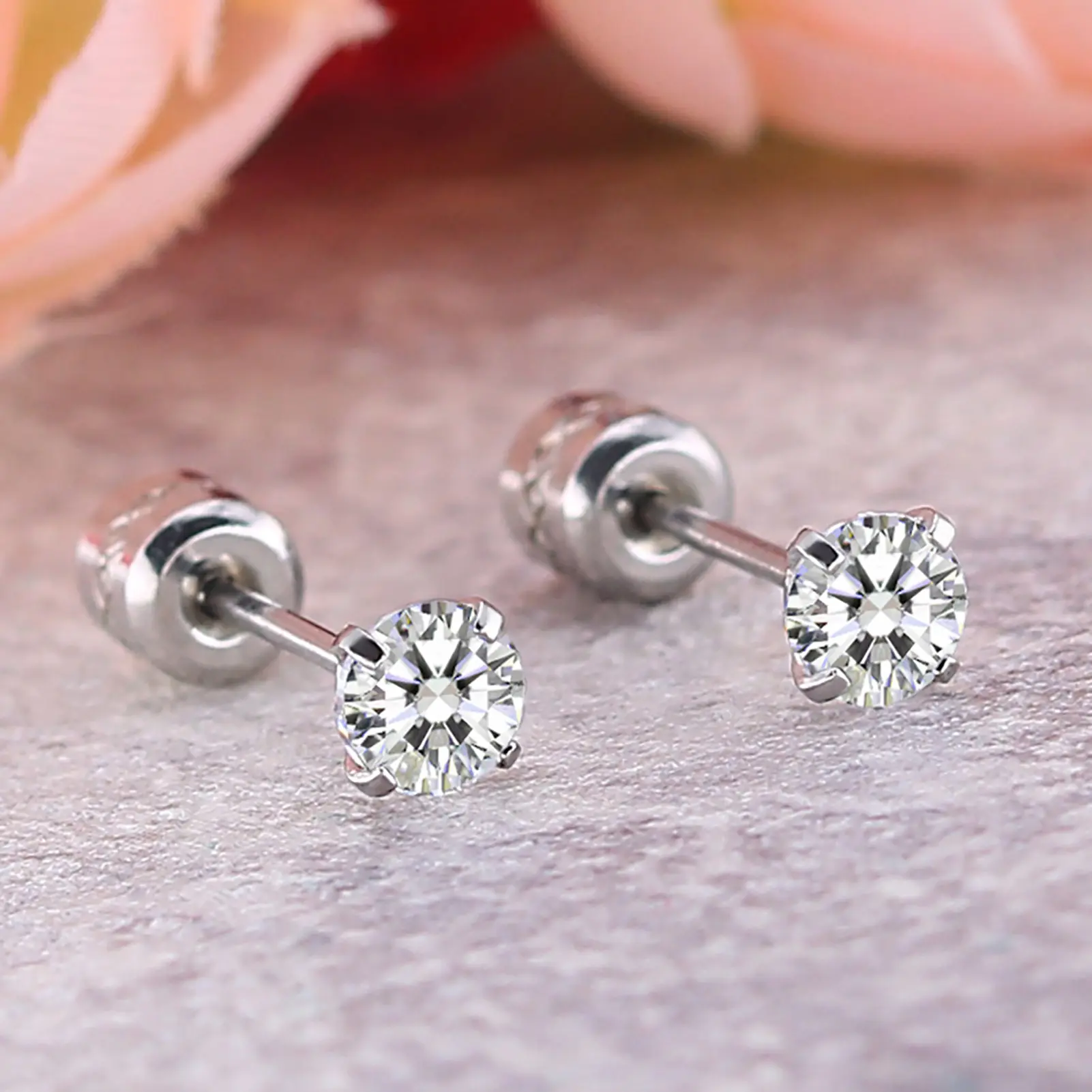 Bông Tai Unisex, Thời Trang, Kim Cương Giả Tròn, Đá Zirconia Khối, Thép Titan, Đinh Tán, Quà Tặng