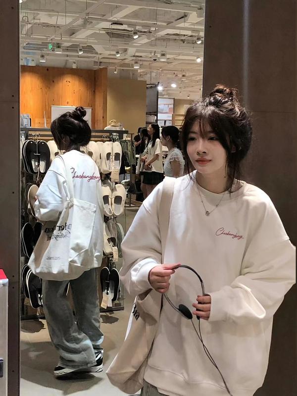 Fashion vintage long sleeve cổ tròn áo sweater nỉ nữ dày nữ oversize unisex 100%cotton Women Top 1