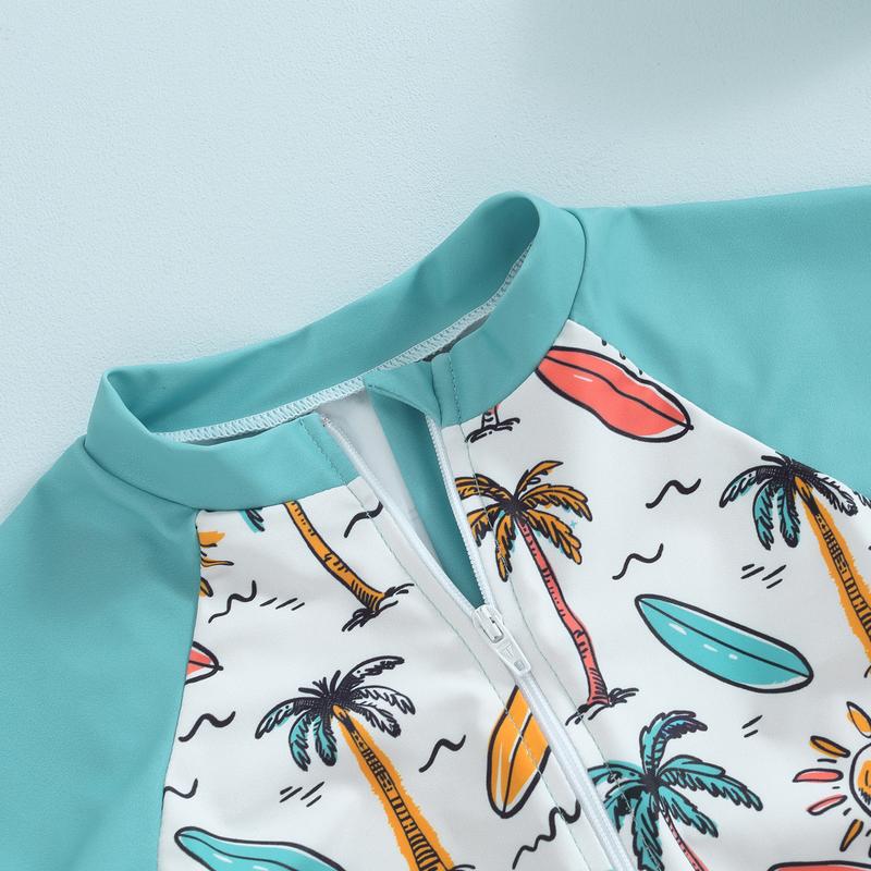 Product Introduction of Boys Rash Guard Set 3 Piece Swimsuit Suit Palm Tree/Dinosaur Print Short Sleeve Tops Swim Trunks Swim Cap Bathing Suit 37