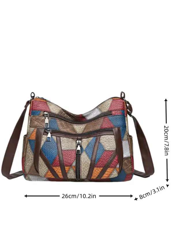 Women's Fashionable Patchwork Design Shoulder Bag, Casual Large Capacity Zipper Crossbody Bag for Work & Daily Used, Trendy Versatile Daily Commuting Bag 1