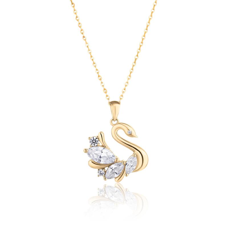 HuyThanhJewelry PTB353 Bộ Trang Sức Vàng 14k Họa Tiết Thiên Nga Gắn ĐÁ Cz 5