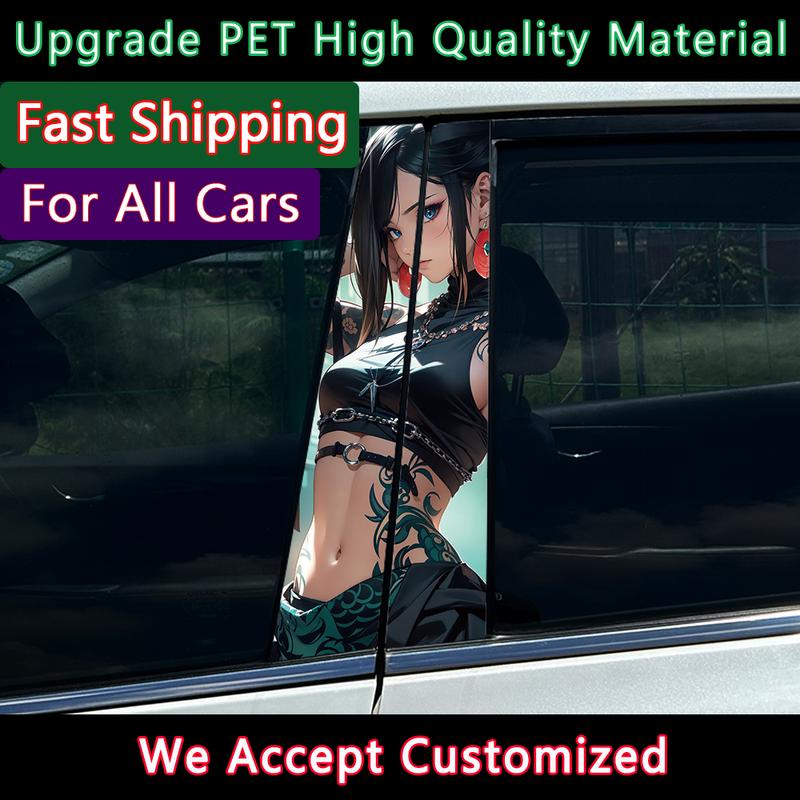 1PC/1Set JDM Tattoo Female Samurai Car Center Pillar Sticker B Pillar Protective Film Decoration -BZT