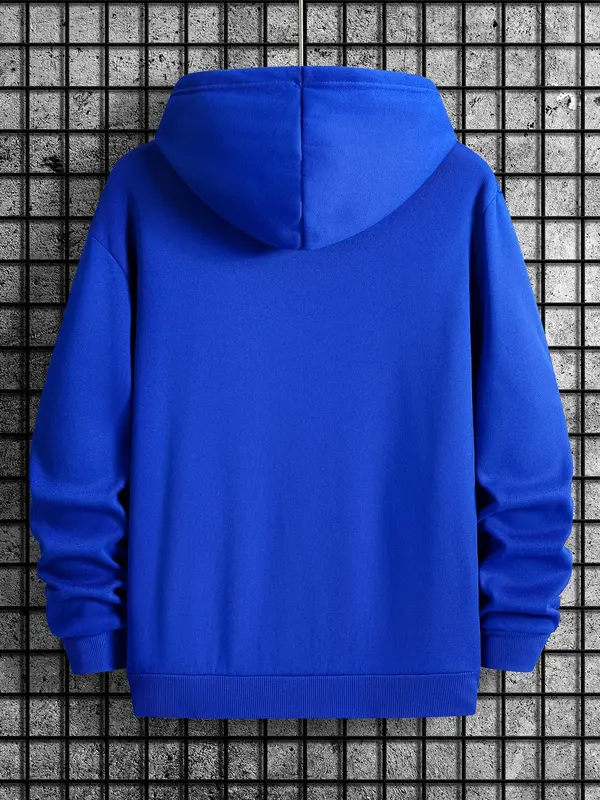 Men's Letter Print Drawstring Essentials Long Sleeve Hoodie, Casual Pocket Hooded Sweatshirt for Spring & Fall, Hoodies for Men, Men's Pullover Top for Daily Wear, Mens Clothing, Mens Clothing, Go Out Tops, Graphic Hoodies, Streetwear, Menswear 8