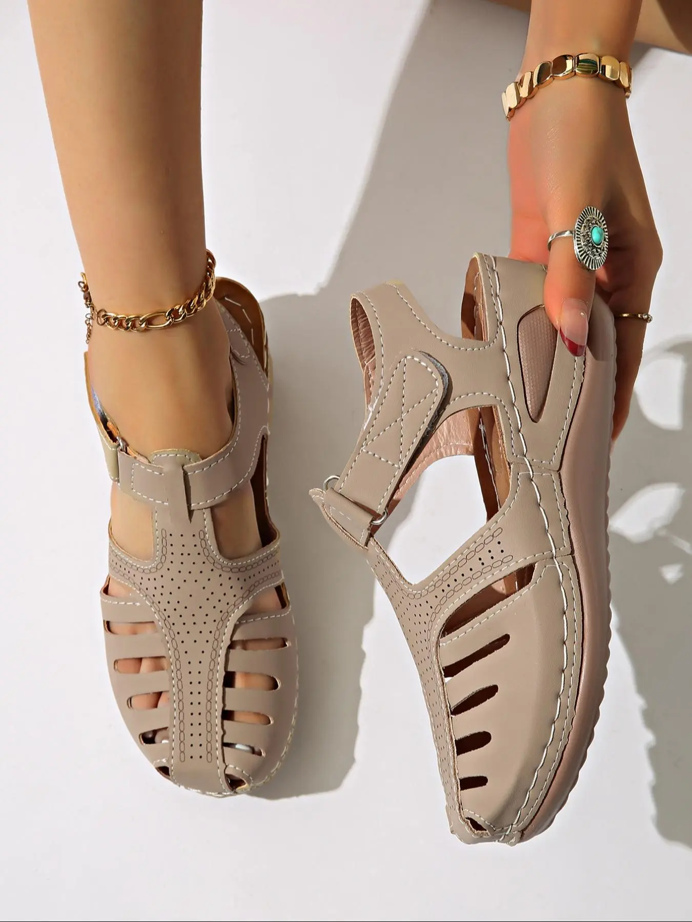 Women's Fashionable Plain Color Strappy Platform Sandals, Casual Comfortable Lightweight Wedge Sandals for Summer, Female All-match Round Toe Breathable Sandals for Daily Wear, Walking Shoes