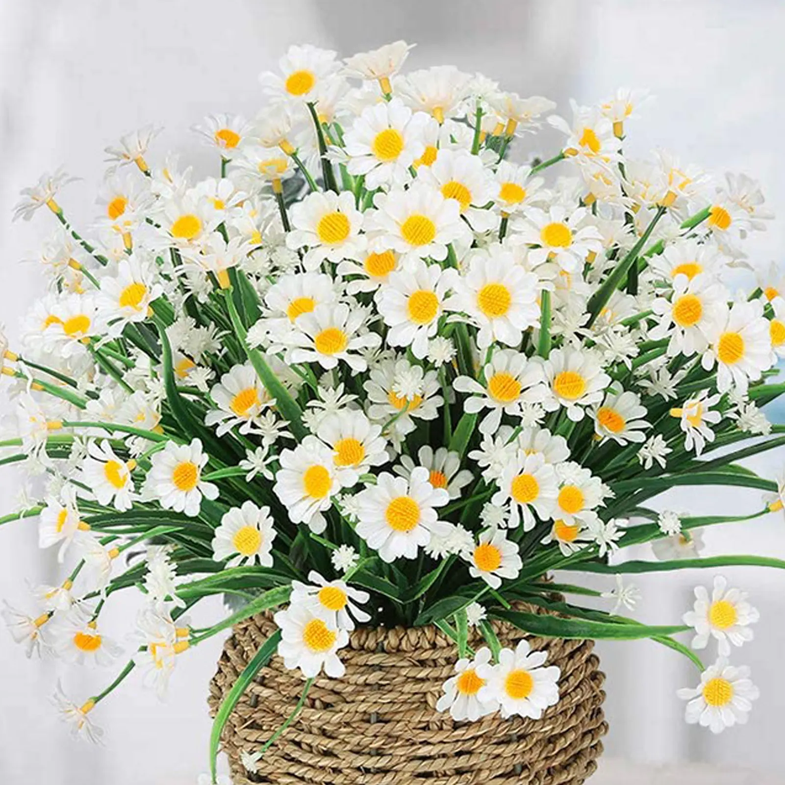 Artificial Flower UV-resistant Easy Care Long Stem Greenery Shrub Plant Faux Cemetery Flower Farmhouse Decor