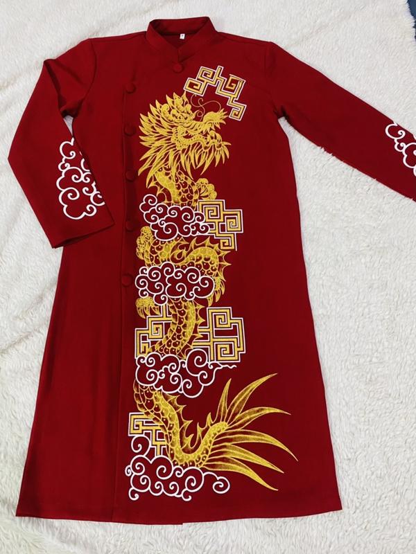 Áo Dài Truyền Thống # Áo Dài Gấm Lụa Hình Long Cho Nam # Quần Áo Nam Cao Cấp 1