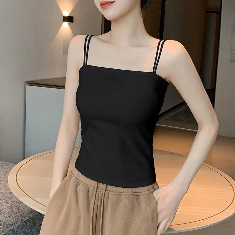 Áo Vest Hai Dây, Cỡ Nhỏ Dành Cho Nữ, Mặc Bên Trong, Áo Ống Mùa Hè, Có Thể Mặc Ngoài Trời, Màu Đen, Áo Ngực Hở Lưng, Áo Một Mảnh Có Đệm Ngực