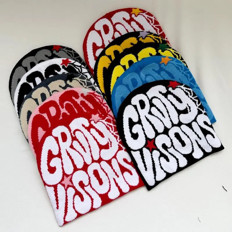 1pc Jacquard Y2K Beanie Hat Hip Hop Gothic Color Block Knitted Beanies Packable Elasticity Skull Cap For Women