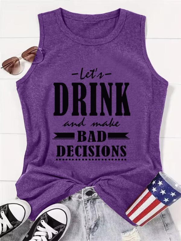 Women's Letter Print Round Neck Tank Top, Casual Sleeveless Crew Neck Top for Summer, Clothing, Ladies Clothes for Daily Wear 6