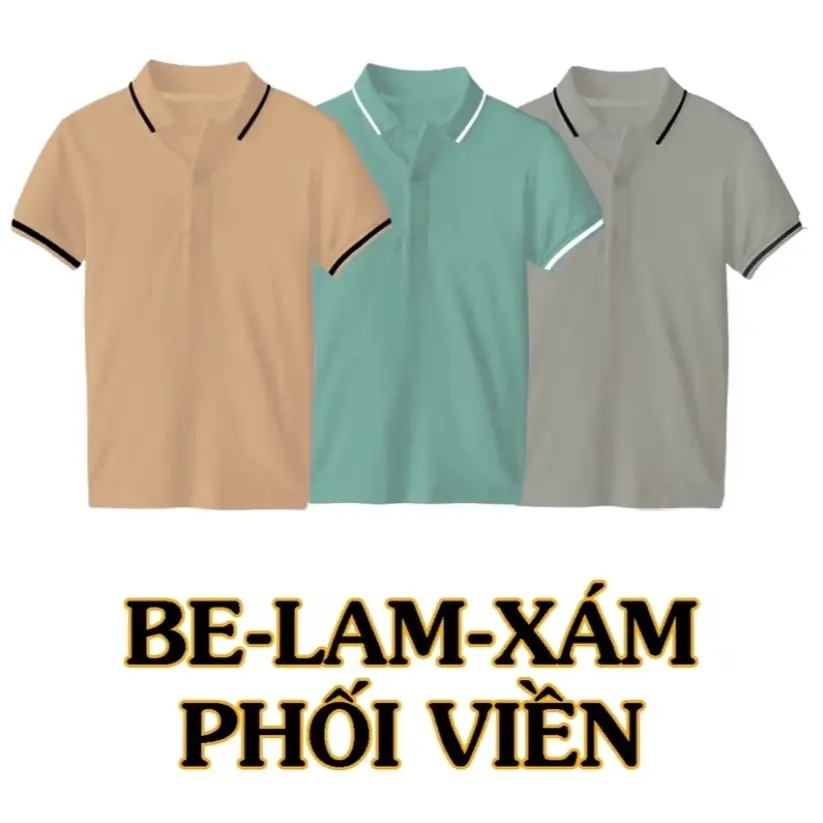 COMBO 3 Áo Polo Nam Viền BE/LAM/XÁM TRẮNG Vải Thun Cá Sấu Cao Cấp HABILL - Ngắn Tay Shirt có Cổ Menswear Nhung