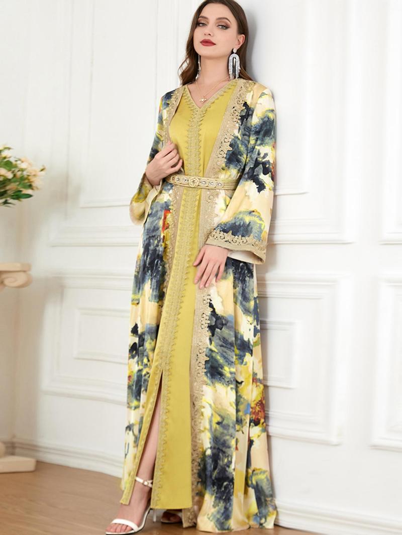 Product Introduction of Arabic Clothing-Tie Dye Embroidery Appliques Split Arabian Dress, Modest Asian Suits Eid, Moroccan Thobes, Abaya for Women, Festival Outfits, Women's Spring Muslim Clothes 6