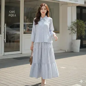 AQILA - New Setelan Rok Ameera Wanita Kekinian One Set Katun Premium Jumbo One set Rok dan Atasan Kekinian