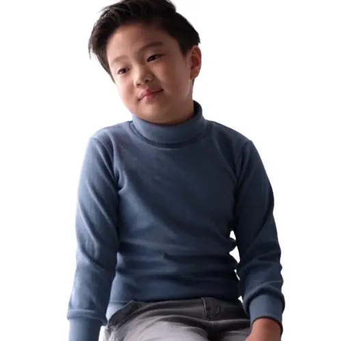 Turtleneck Fashion  anak laki laki 4-12 tahun lengan panjang Rib Rajut Knit Leher tinggi Warna Hitam dan putih Katun Santai Setrip