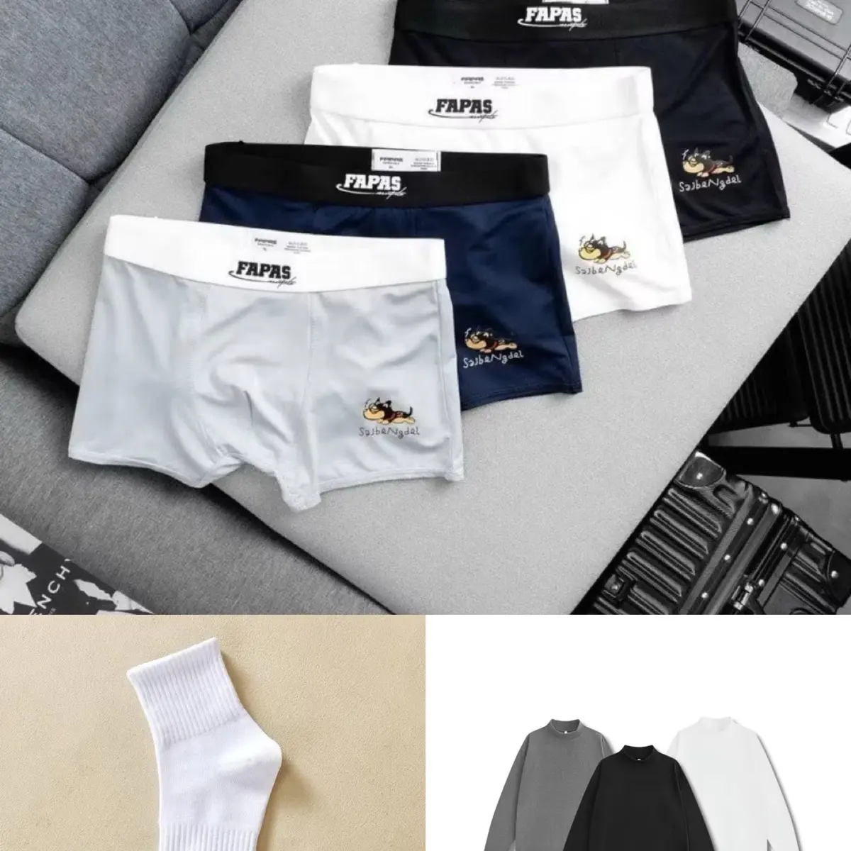 Combo 4 quần boxer+1 áo giữ nhiệt+10 đôi Vớ/Tất Trắng (Deal mở bán giảm sâu)
